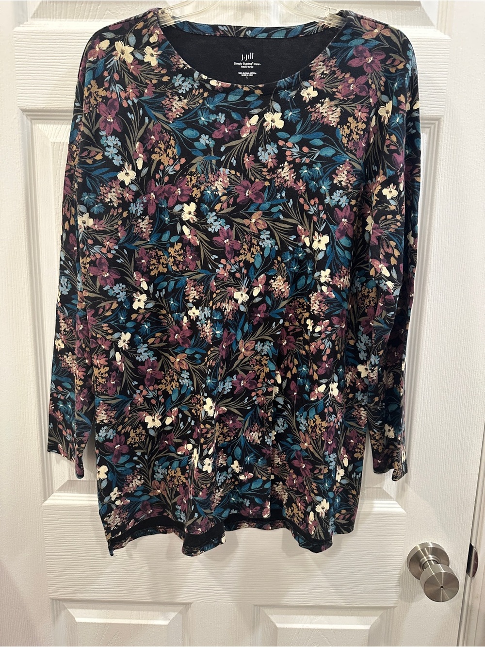 J. Jill Simply Supima® floral print long sleeve Crew-Neck Tunic size L EUC